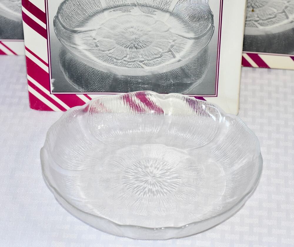 Arcoroc Fleur 6 Tempered Glass Clear Soup/Salad Plates Original Box-France NEW